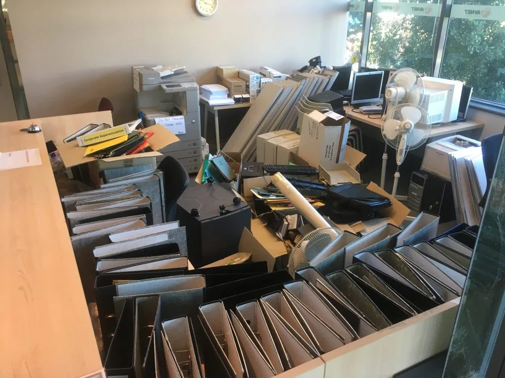 A room full of office supplies decluttered