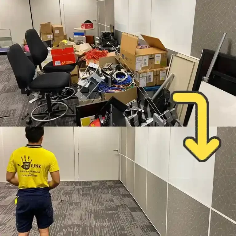 Before and after comparison of an office after rubbish removal