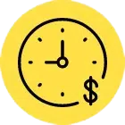 a icon of a yellow clock with a dollar sign on it