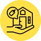 an icon of a hand holding a house with a price tag