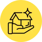 an icon of a hand holding a house with a star above it