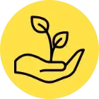 an icon of a hand holding a plant with a yellow background