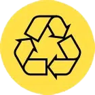 an icon of a recycle logo on a yellow background