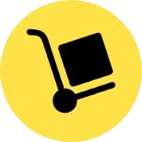 an icon of a wheelbarrow with a box