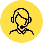 black outline icon of a person wearing a headset