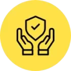 an icon of hands holding a shield with a check on it